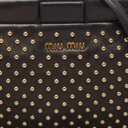 Pre Owned Miu Miu Black Leather Studded Frame Crossbody Bag