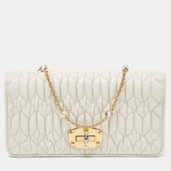 Miu Miu Off White Matelasse Leather Wallet on Chain