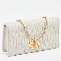Miu Miu Off White Matelasse Leather Wallet on Chain