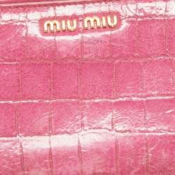 Miu Miu Pink Croc Effect Patent Leather Continental Zip Wallet