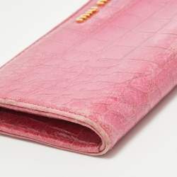 Miu Miu Pink Croc Effect Patent Leather Continental Zip Wallet