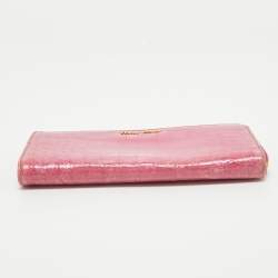 Miu Miu Pink Croc Effect Patent Leather Continental Zip Wallet