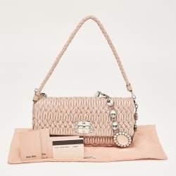 Miu Miu Old Rose Matelassé Nappa Leather Crystal Clutch Bag