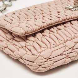 Miu Miu Old Rose Matelassé Nappa Leather Crystal Clutch Bag