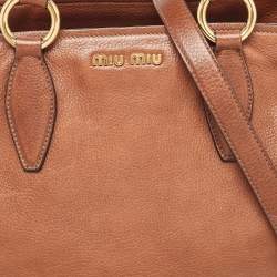 Miu Miu Brown Pebbled Leather Double Zip Convertible Tote