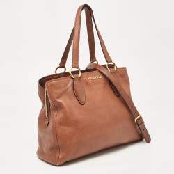 Miu Miu Brown Pebbled Leather Double Zip Convertible Tote