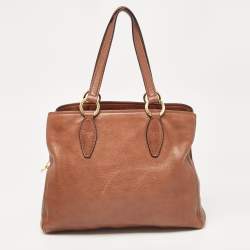 Miu Miu Brown Pebbled Leather Double Zip Convertible Tote