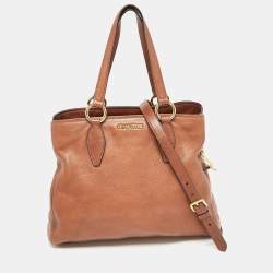 Miu Miu Brown Pebbled Leather Double Zip Convertible Tote