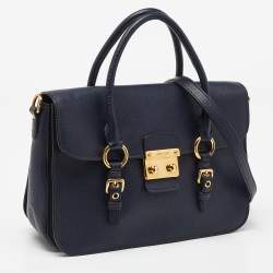 Miu Miu Blue Madras Leather Flap Satchel