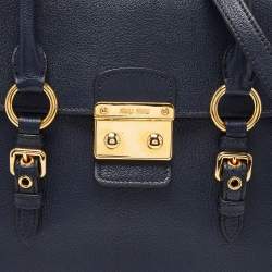 Miu Miu Blue Madras Leather Flap Satchel