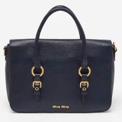 Miu Miu Blue Madras Leather Flap Satchel