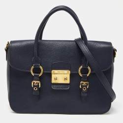 Miu Miu Blue Madras Leather Flap Satchel