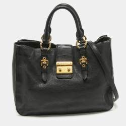 Miu Miu Black Madras Leather Pushlock Tote