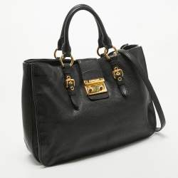 Miu Miu Black Madras Leather Pushlock Tote