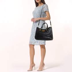 Miu Miu Black Madras Leather Pushlock Tote