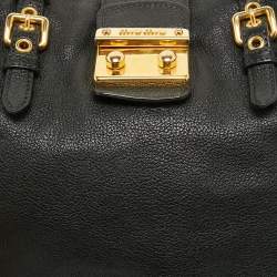 Miu Miu Black Madras Leather Pushlock Tote