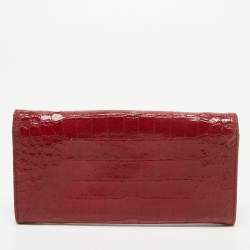 Miu Miu Red Croc Embossed Patent Leather Flap Continental Wallet