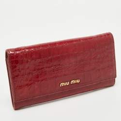 Miu Miu Red Croc Embossed Patent Leather Flap Continental Wallet
