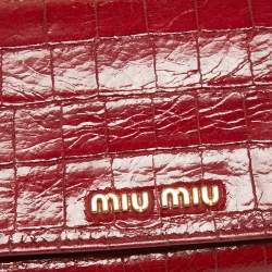 Miu Miu Red Croc Embossed Patent Leather Flap Continental Wallet