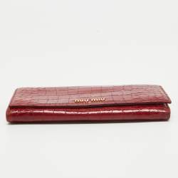 Miu Miu Red Croc Embossed Patent Leather Flap Continental Wallet