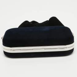 Pre Owned Miu Miu Navy Blue Velvet Pearl and Crystal Embellished Box Chain Clutch