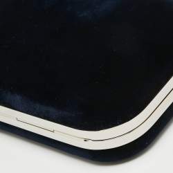 Pre Owned Miu Miu Navy Blue Velvet Pearl and Crystal Embellished Box Chain Clutch