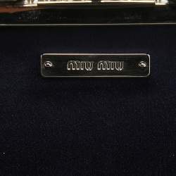 Pre Owned Miu Miu Navy Blue Velvet Pearl and Crystal Embellished Box Chain Clutch
