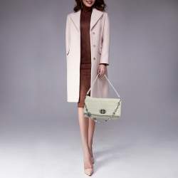 Miu Miu Off White Matelassé Leather Crystal Cloqué Flap Shoulder Bag