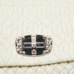 Miu Miu Off White Matelassé Leather Crystal Cloqué Flap Shoulder Bag