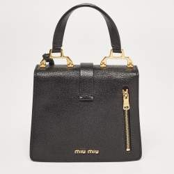 Miu Miu Black Madras Leather Mini Bandouliera Top Handle Bag