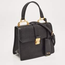 Miu Miu Black Madras Leather Mini Bandouliera Top Handle Bag