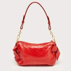 Miu Miu Red Vitello Lux Leather Bow Pochette Bag