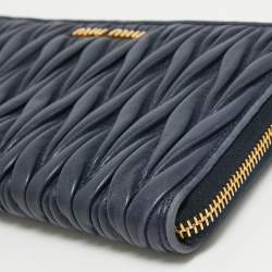 Miu Miu Navy Blue Matelasse Leather Zip Around Wallet