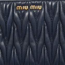 Miu Miu Navy Blue Matelasse Leather Zip Around Wallet