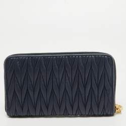 Miu Miu Navy Blue Matelasse Leather Zip Around Wallet