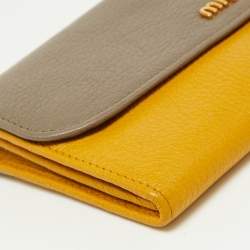 Miu Miu Grey/Yellow Madras Leather Flap Continental Wallet