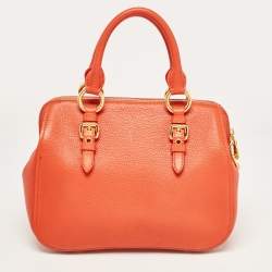 Pre Owned Miu Miu Orange Madras Leather Baulleto Bag