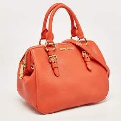 Pre Owned Miu Miu Orange Madras Leather Baulleto Bag