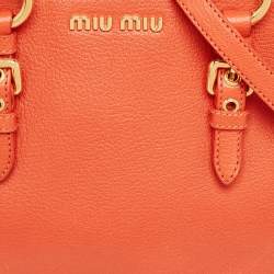 Pre Owned Miu Miu Orange Madras Leather Baulleto Bag