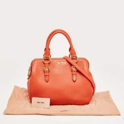 Pre Owned Miu Miu Orange Madras Leather Baulleto Bag