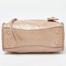 Pre Owned Miu Miu Beige Vitello Shine Leather Bauletto Zip Satchel