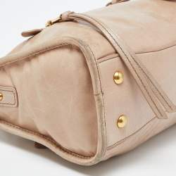 Pre Owned Miu Miu Beige Vitello Shine Leather Bauletto Zip Satchel