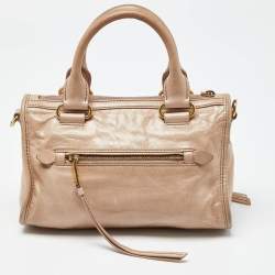 Pre Owned Miu Miu Beige Vitello Shine Leather Bauletto Zip Satchel
