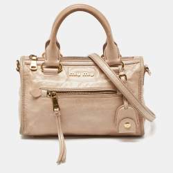 Pre Owned Miu Miu Beige Vitello Shine Leather Bauletto Zip Satchel