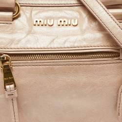 Pre Owned Miu Miu Beige Vitello Shine Leather Bauletto Zip Satchel