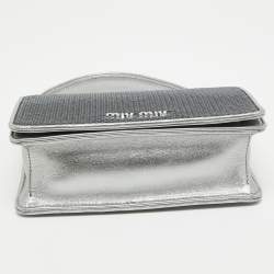 Pre Owned Miu Miu Silver Sequin and Leather Chain Top Handle Bag