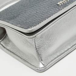 Pre Owned Miu Miu Silver Sequin and Leather Chain Top Handle Bag