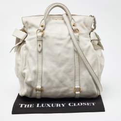 Miu Miu White Leather Fold Over Bow Bag