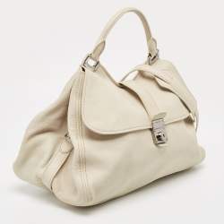 Pre Owned Miu Miu Off White Leather Pushlock Flap Top Handle Bag
