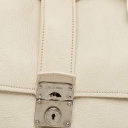 Pre Owned Miu Miu Off White Leather Pushlock Flap Top Handle Bag